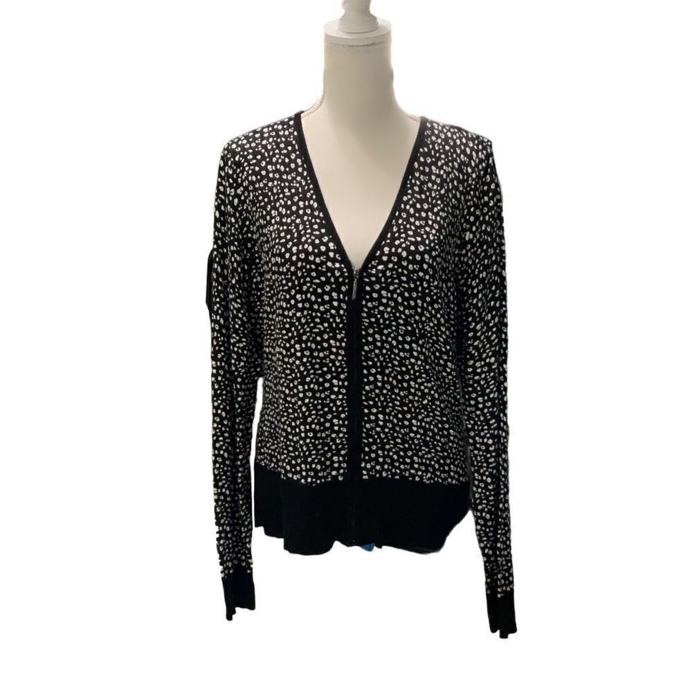White House Black Market V neck Zip front Light Cardigan Sweater long sleeve  Lg - Picture 1 of 5